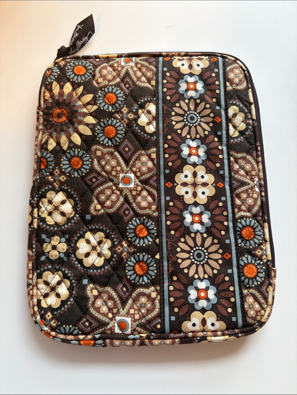 Vera Bradley Quilted Floral Tablet Sleeve in Brown, Orange & Cream